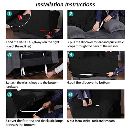 Turquoize Stretch Recliner Cover Recliner Chair Cover Recliner Slipcover 1-Piece Sofa Cover With Side Pocket Jacquard Sofa Furniture Cover/Protector Soft With Elastic Bottom, Machine Washable, Black #TOP5