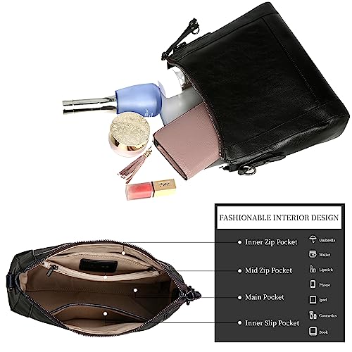 Image of Iswee Leather Crossbody Bags for Women Shoulder Purse Medium Hobo Genuine Leather Satchel Purses and Handbags