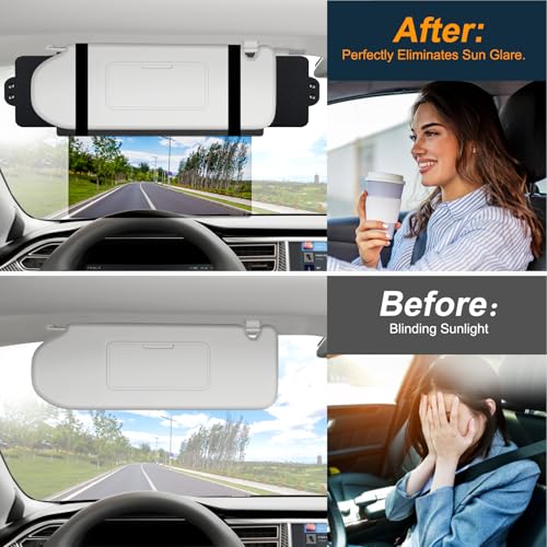 Image of Veharvim Sun Visor Extender for Car (Polarized, UV400, PC Lens, 2 Side Sunshade), Car Visor Extender Sun Blocker, Visor Extender Attachment, Anti-Glare for Safe Driving