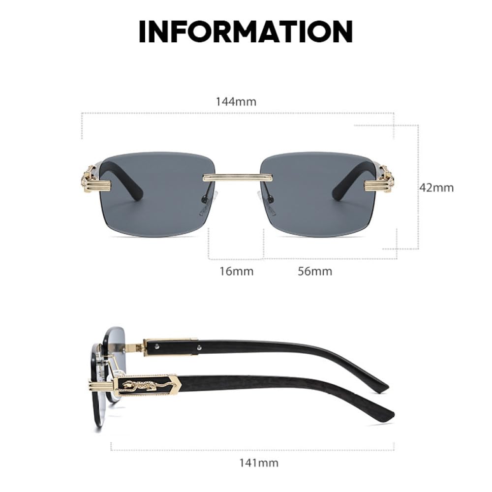 MUTYNE Moda Rectángulo Sin montura Gafas de sol Hombres Mujeres Sin marco Vintage Moda Leopardo Marco Gafas Sombras