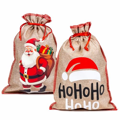 HEKU 2 Jute Weihnachtsgeschenksäcke mit Zugkordel für Nikolaus,...