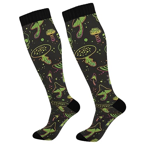 Compression Socks for Men Women Circulation Sport Knee High Socks Support for Athletic Running Hiking Cycling Fitness Travel Nurse Woodland Witchy Mushrooms Skull Happy Halloween