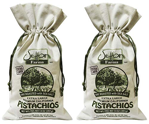 Setton Farms Roasted and Salted Extra Large Premium California Pistachios, 14 oz Burlap Gift Bag, Dry Roasted with Sea Salt, Certified Non-GMO, Gluten Free - SET OF 2