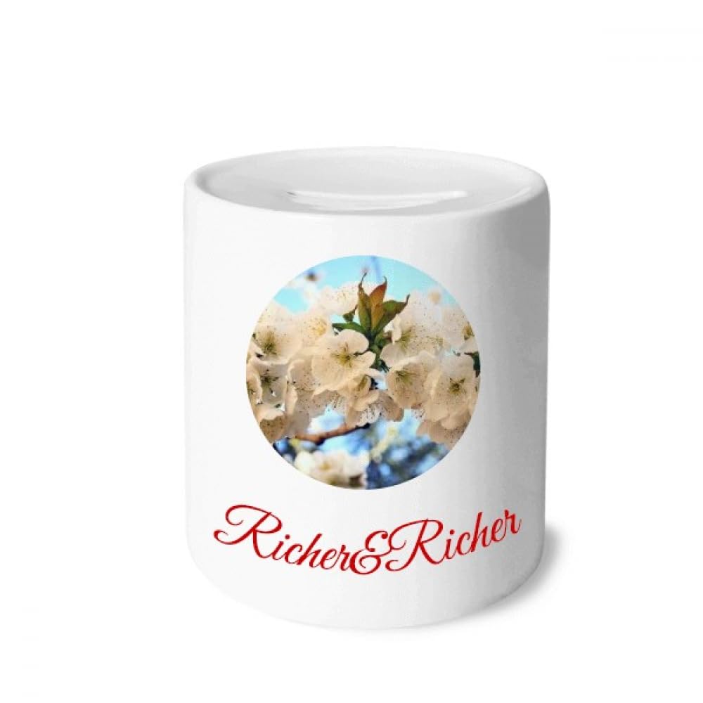 Tirelire en forme de rose artisanale aux détails de fleurs blanches sculptées