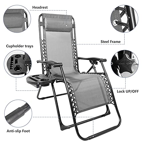 Yangming Galion Reclining Zero Gravity Chair (Set of 2), Dark Gray - Thumbnail 6