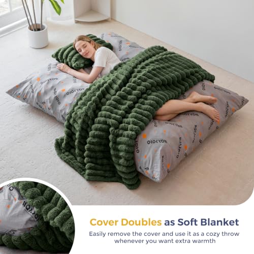 Image of MAXYOYO Giant Bean Bag Chair with Pillow, 3 in 1 Convertible Bean Bag Chair for Adults with Removable Cover, Floor Cushion Stuffed Floor Lounger for Living Room Bedroom, Dark Green