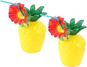 ABOOFAN 2 Pçs De Plástico Copos Descartáveis Copos De Abacaxi A Granel Copos De Abacaxi Canudos Luau Verão Copo De Coco Copos De Abacaxi Copos De Festa Copo De Bebida Conjunto De