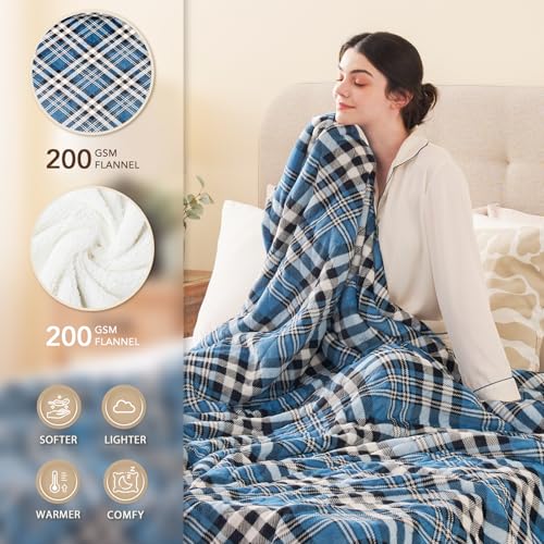 Homemate Electric Blanket Heated Queen Size - 84“x90“ Ultra Soft Cozy Flannel Heating Blanket with 10 Fast Heat Levels 8 Hours Auto Off Over-Heated Protection ETL Certification Keep Warm in Home