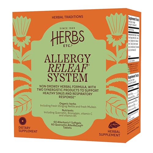 Herbs Etc. Allergy ReLeaf System - Natural Allergy Support for Overall Seasonal Comfort - Non-Drowsy Formula - Fresh Mullein & Organic Eyebright - 60 Count (60 Servings)