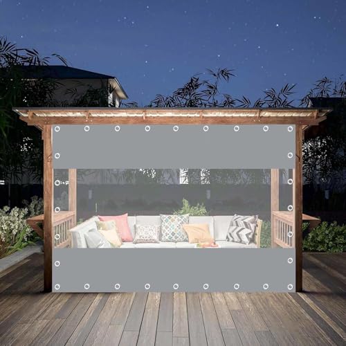防水透明ターポリンサイドパネル、重厚防水プラスチックレインカーテン、屋外用透明ターポリンカーテン(ガゼボ・ポーチ・カーポート用)、アイレット付き,Grey-3.7x2.5m