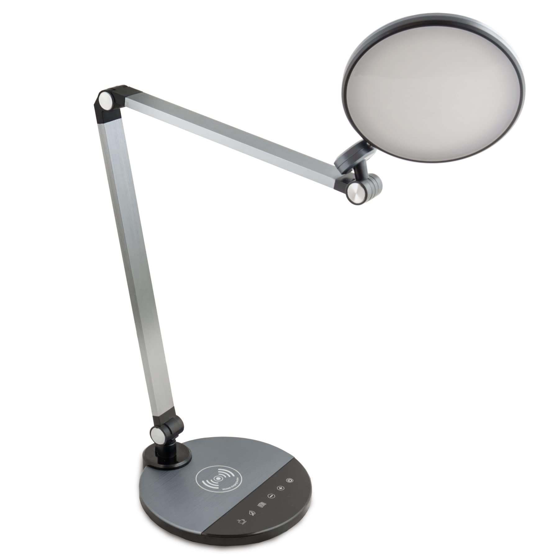 FeinTech LTL00620 - Lampada da scrivania a LED, funzione di ricarica senza fili, ricarica induttiva, senza fili, colore: Argento