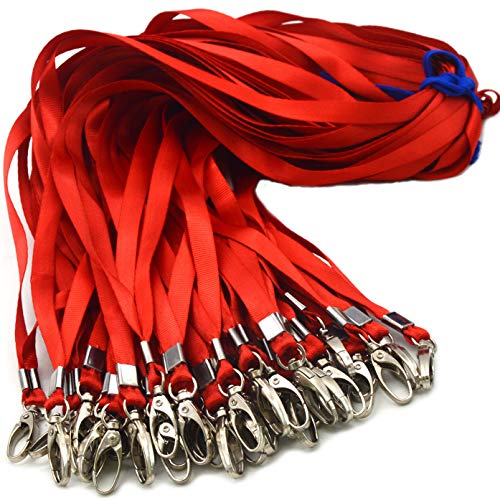 Red Bulk Lanyards for Id Badges, Nylon Neck Flat Lanyard Swivel Hooks clips, Durably Woven lanyards with clip for Key Chains Men Women Office ID Name Tags and Badge Holders, lanyards 50Pack 32-inch