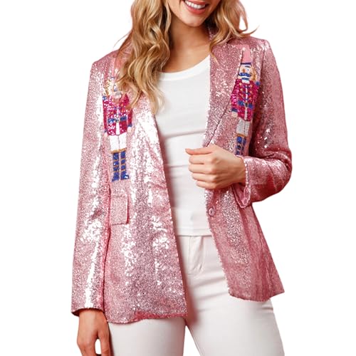 Women's Glitter Jacket Christmas Sequined Nutcracker Shiny Blazer Holiday Sparkly Coat Rave Outfits