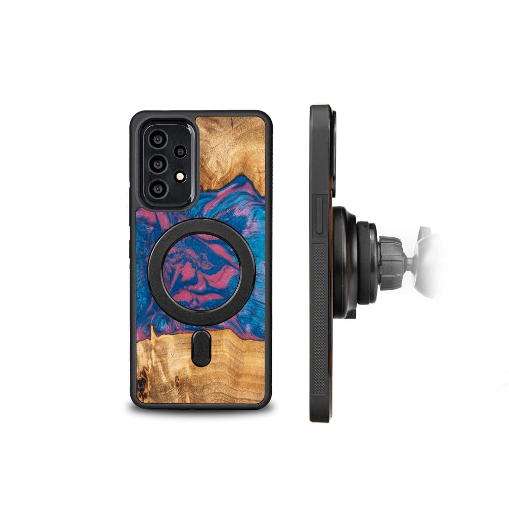 Funda de madera hecha a mano compatible con Samsung Galaxy A53 5G, NEONS: diseño Vegas, madera auténtica y resina, marco de silicona TPU, resistente a los golpes, único