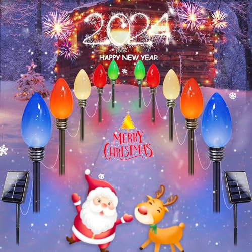 10 Pack Jumbo Solar C9 Christmas Lights Outdoor, 2023 Upgraded Christmas Outdoor Decorations For Yard Pathway, Waterproof Super Bright LED String Lights Covered Jumbo Multicolored Bulb With Stakes 10 Pack Jumbo Solar C9 Christmas Lights Outdoor, 2023 Upgraded Christmas Outdoor Decorations For Yard Pathway, Waterproof Super Bright LED String Lights Covered Jumbo Multicolored Bulb With Stakes