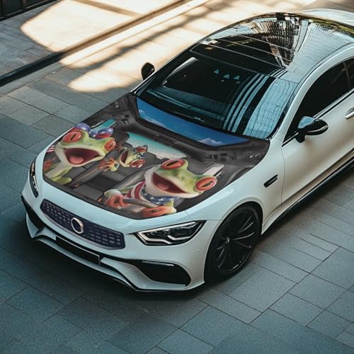 Image of Cute American Frog Car Hood Cover Stretchable Polyester,Engine Cover，Elastic Fabrics Can be Washed,Car Bonnet All-Season Protection