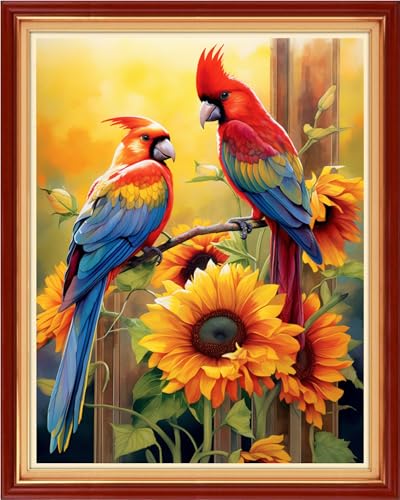 Image of Funchey Stamped Cross Stitch Kits, DIY Cross Stitch Pattern for Adults Beginners Needlepoint Kits Embroidery Kit Arts and Crafts 11CT-Sunflower Bird 16x20 inch