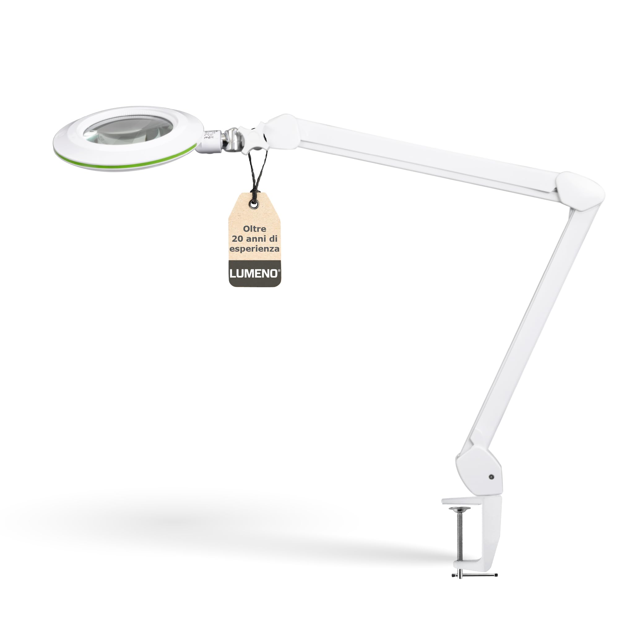 Lampada d'ingrandimento Lumeno Lambda M, dimmerabile con lente in vetro cristallino da 127 mm, ideale per saloni di bellezza, studi medici, hobbisti, ausili per la lettura, Verde 5 diottrie