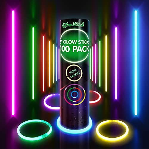 100 Ultra Bright Glow Sticks Bracelets and Necklaces - Halloween Glow in The Dark Party Supplies Decorations - Bulk 8 Glowsticks Party Favors Pack