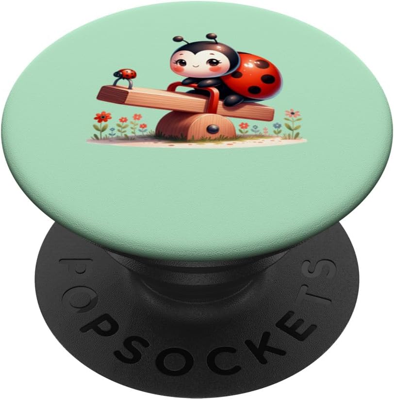 Adorable Ladybug Design for Bug Lovers On a Green Background PopSockets Swappable PopGrip
