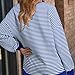 bawilom Womens Striped Sweatshirts V Neck Collared Casual Long Sleeve Tops Shirts Fall Fashion Outfits Winter Clothes Blue