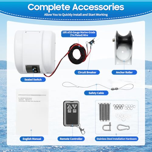 45LBS Marine Electric Anchor Winch, 12V Windlass Anchor Winch with Remote Control Saltwater Boat Windlass Kit with 100-feet Pre-Wound Anchor Rope - Thumbnail 6