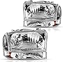 DWVO Headlight Assembly Compatible with 1999-2004 Ford F-250 F-350 F-450 F-550 Super Duty Pickup Truck + Signal Lamps Chrome Housing Clear Lens Amber Reflector