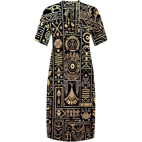 Image of Plus Size Maxi Tshirt Dresses for Curvy Women African Print American Dress Summer Outfits Casual Loose Sundresses with Pocket