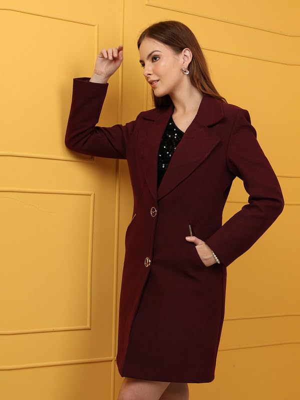 Image of PLAGG Women's Notched Lapel Long Overcoat