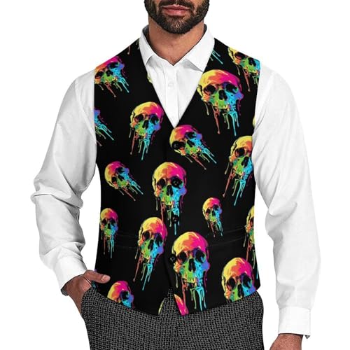 Trippy Skull Novelty Men's Suit Vest Funny Formal Dress Vests Business Waistcoat