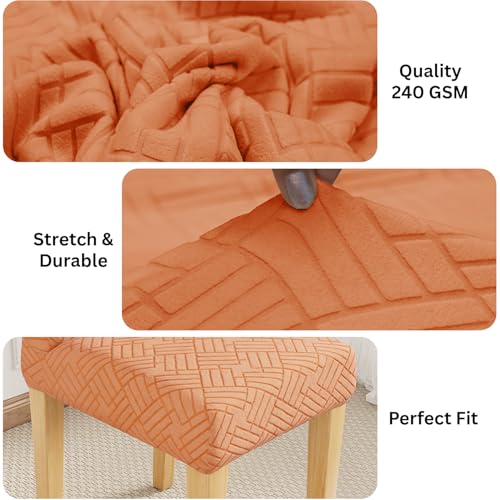 Image of Lukzer Elastic Dining Chair Cover - 4PC Pastel Orange Abstract | Textured High Stretch Jacquard Seat Cover | Removable Washable Short Dining Chair Cover Protector Seat Slipcover | (CC-169-04)
