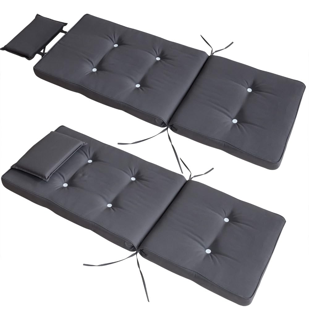 Detex 2X Coussins de Chaise de Jardin avec Dossier Haut Anthracite 118x45x7 cm Oreiller Appui-tête Amovible hydrofuges