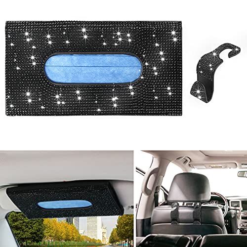 Sayopin Car Visor Mask Holder Bling, Easy to Use Mask Holder for Car, Bling Car Mask Dispenser, Premium Car Tissue Box for Car Vehicle with 1 Glitter Cute Car Hook, Bling Car Accessories for Women