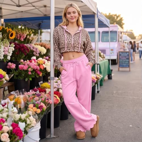 Womens Wide Leg Sweatpants Baggy Scalloped Hem Barrel Sweatpants Pants - image 3