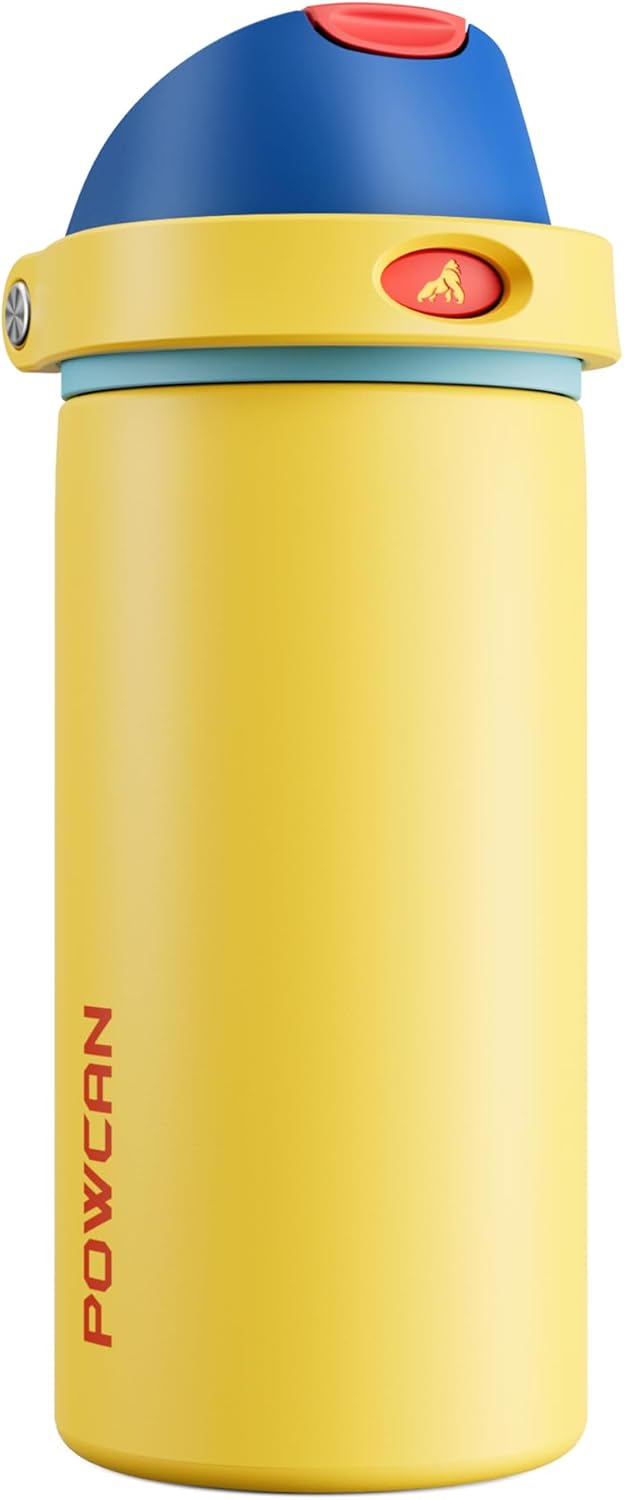 POWCAN 18 oz Stainless Steel Water Bottle: 2-in-1 Push-Button Spout & Quick-Flip Straw, Leakproof, Cold 24Hrs, Fits Car Cup Holder, Insulated Sports Water Bottle for Women, Girls (Red Apple Charm)