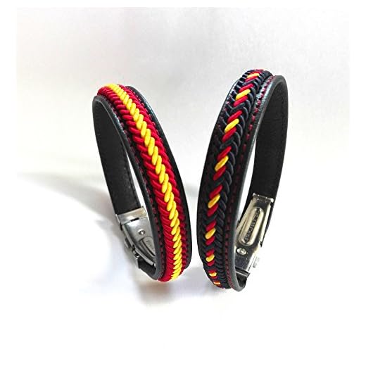 Vendopolis Pack DE 2 Pulsera DE Cuero con Trenzado EN Hilo Bandera DE ESPAÑA con Cierre METALICO