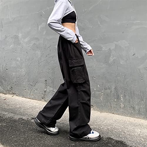 Linsennia Parachute Pants for Womens Wide Leg Cargo Pants Y2k with Pockets Baggy Casual Harajuku Streetwear Goth4