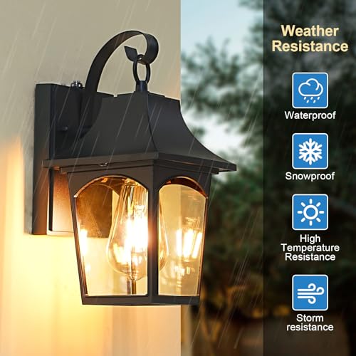 Dusk to Dawn Outdoor Wall Lantern for Home Porch Garage Entryway Front Door, Exterior Sconce Light Fixtures, Anti-Rust Waterproof Wall Mount Wall Light with Clear Glass and Light Sensor