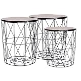 zylophax Couchtisch Set 3-teilig Schwarz mit Metallrahmen und MDF Tischplatte, mehrstufiger Sofatisch, Beistelltisch und Kaffeetisch für Wohnzimmer, klappbar mit Stauraum und platzsparend