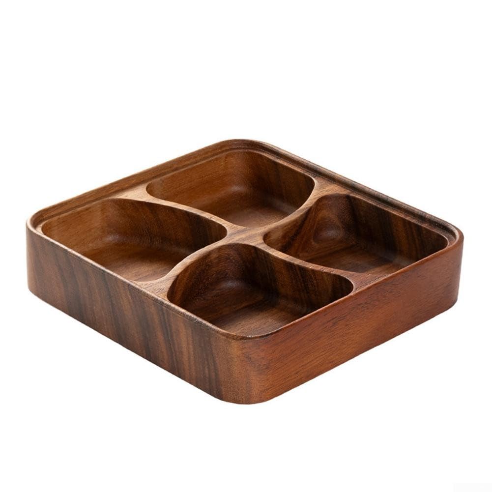Bandeja de madera noble de nogal con secciones para quesos gourmet y cocina de diseño