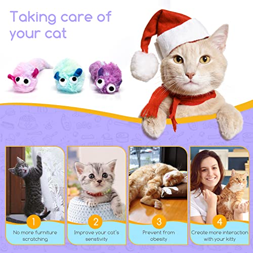 Nobleza-3 Paquets de Souris Jouet pour Chat,Contient de l'herbe à Chat,Jouets en Peluche Longs et Doux,Jouet d'Activité Interactif Petite Souris,La Souris-Jouet émet – Image 3