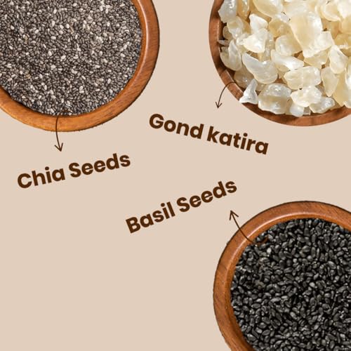 Image of Livyor Gond Katira, Chia Seeds, Basil Seeds Combo Pack 200g x 3 (Gond Katira + Chia Seeds + Basil Seeds)