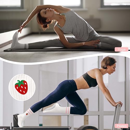 Image of Pilates Socks with Grips for Yoga, Barefoot, Ballet, Barre, Hospital Non Slip Anti Skid Socks for Women and Men