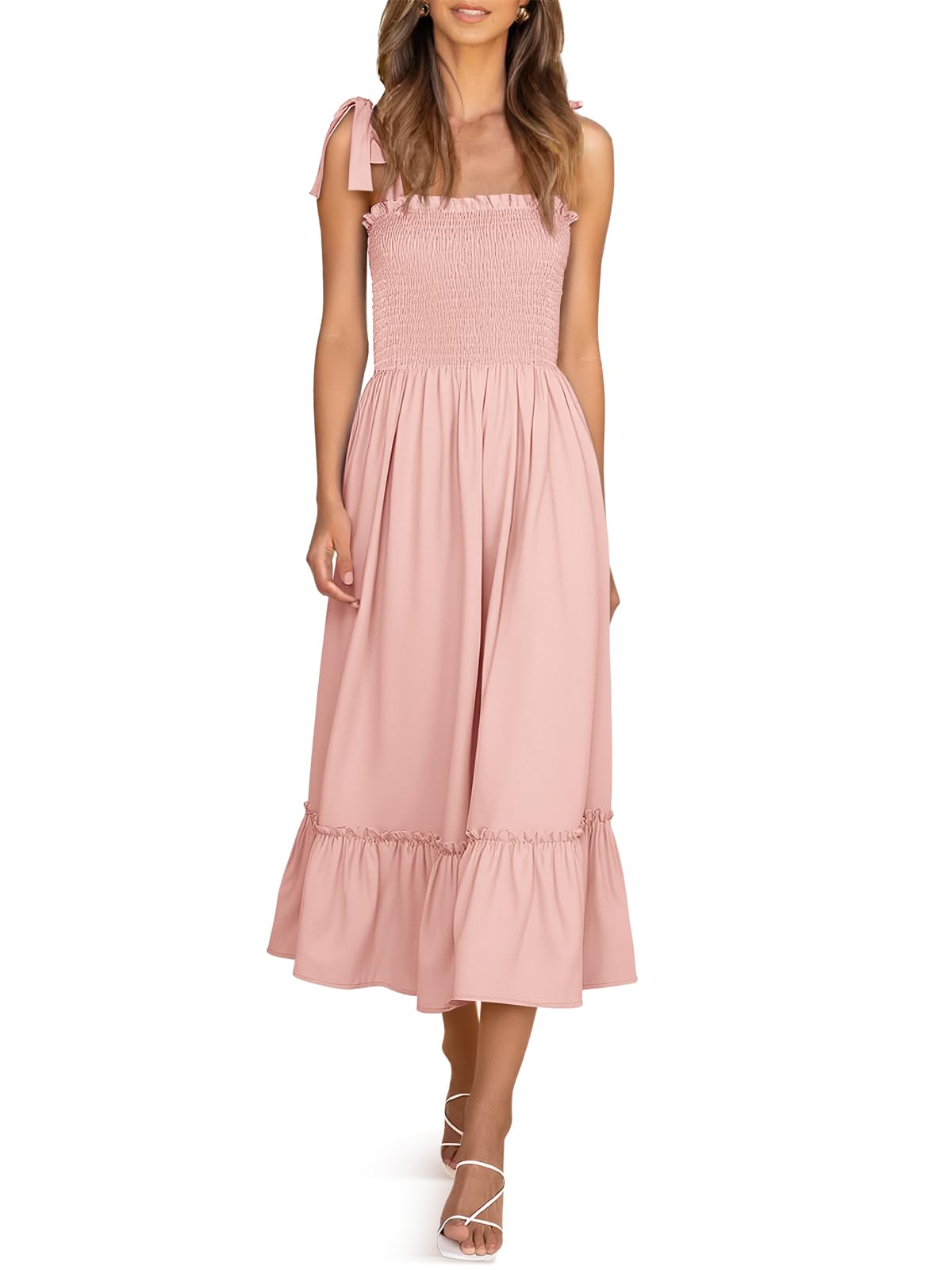 Imily Bela Womens Summer Smocked Maxi Dresses Floral Boho Beach Sundress