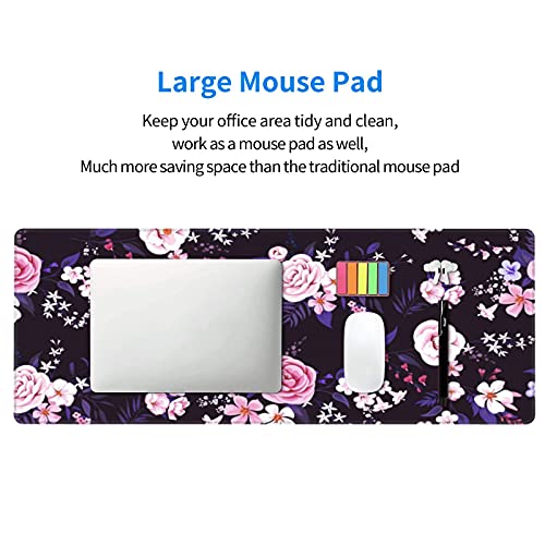 Image of Flower Gaming Mouse Pad 31.5x11.8 Inch with Stitched Edges Extended Waterproof Floral Desk Pads Non-Slip Rubber Base Large Keyboard Mat Computer Gaming Mousepad for Work /Office /Home