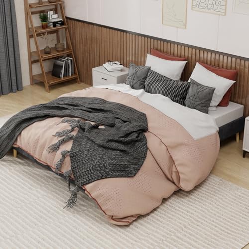 Generisch Moderno marco de cama de terciopelo holandés de 160 x 200 cm, listones de madera resistentes, diseño de caja baja, espacio de almacenamiento optimizado, fácil montaje (gris)