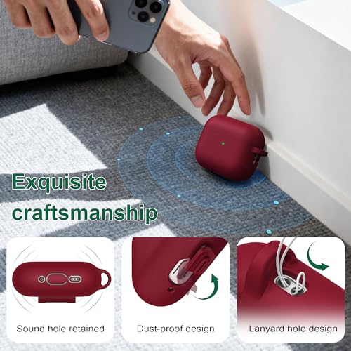 Image of R-fun for AirPods Pro 3 Case (2025), Soft Silicone Protective Case Cover Compatible with Apple AirPods Pro 3rd Generation (USB-C Cable) for Women Men with Cleaning Kit and Keychain, Wine red