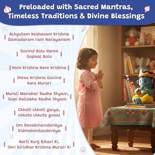 Image of WonderBuddy Divine Mantra Chanting Baby Krishna with 8 Preloaded Mantras & Aartis, Musical Soft Plush Toy, Best Birthday Gift for Infants, Toddlers & Kids (Medium - 28 Cm)