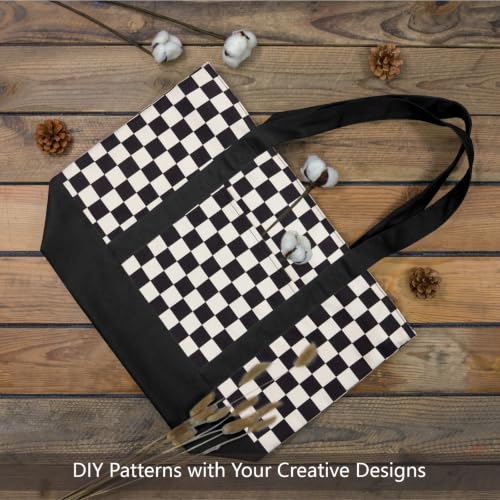 Image of TOPDesign 1-Pack Canvas Tote Bag with an External Pocket, Reusable Grocery Shopping Bag, Top Zipper Closure, Daily Essentials (Checkerboard /Black)