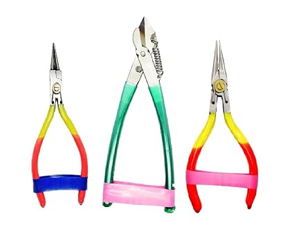 Paradise Tools (India) Silk Thread Jewellery & Quilling Making Pliers Combo Flat Nose, Round Nose and Kadicut Plier - (JK-3, Mini Super Y/R)